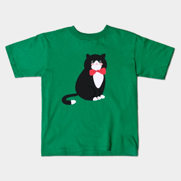 Tuxedo Cat with a Smart Bow Tie Kids T-Shirt by tinyfloofstar